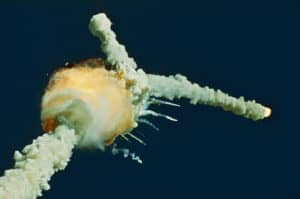 ** ADVANCE FOR FRIDAY, JAN. 27 **FILE**The space shuttle Challenger explodes shortly after lifting off from Kennedy Space Center in this Jan. 28, 1986 file photo. All seven crew members died in the explosion, which was blamed on faulty O-rings in the shuttle's booster rockets. The disaster shattered NASA's image and the belief that flying on a spacecraft could become as routine as flying on an airplane. (AP Photo/Bruce Weaver) ORG XMIT: NY340